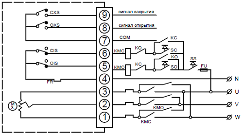 Электрическая схема подключения Кран шаровой полнопроходной GENEBRE 2026 11 Ду80 Ру63 с электроприводом DN.ru-010 380В