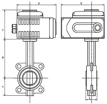 Затвор дисковый поворотный Tecofi VPI4448 Ду150 Ру16 с электроприводом DN.RU-015 220В (4-20 мА)