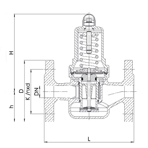 Чертеж Клапан редукционный (после себя) Goetze 682 mGFO-SP Ду80 Ру16 бронзовый фланцевый