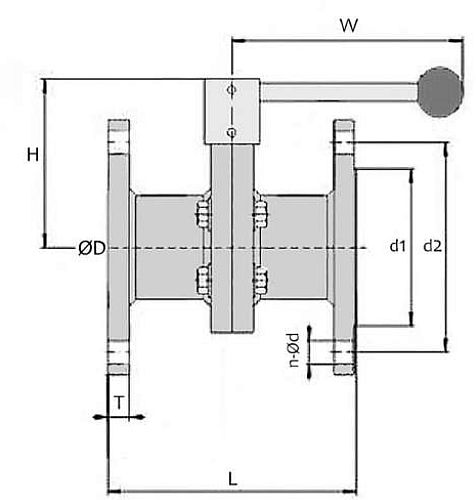 Затвор дисковый NewKey DZfEPDM 1 1/2″ Ду40 Ру8 фланцевый, корпус - нержавеющая сталь AISI304 (CF8), уплотнение - EPDM