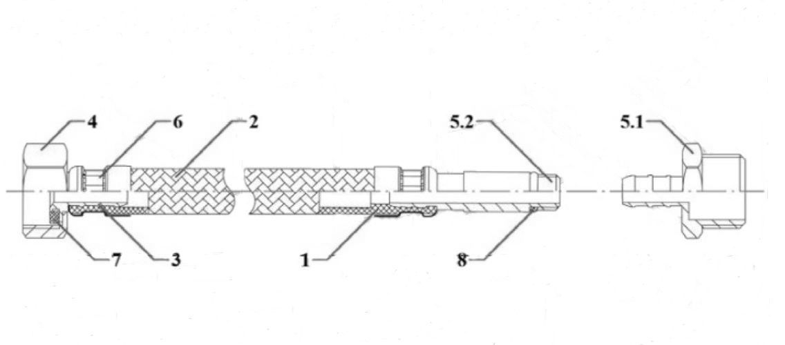 Гибкая подводка для воды AQUALINE Ру10 со стальной накидной гайкой 1/2″, оплетка - нержавеющая сталь, длина - 0.2м, гайка / штуцер, резьба внутренняя-наружная