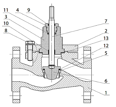 Клапан регулирующий АСТА Р213 ТЕРМОКОМПАКТ Ду50 Ру16, уплотнение - PTFE,  с электроприводом ЭПР 2.7 кН 220В (3-х поз. сигнал)