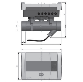 Эскиз Теплосчетчик ультразвуковой Danfoss SonoSelect10 Ду25 Ру16 резьбовой, общедомовой, пропускная способность 3,5 м3/час, установка подающая (014U0153P)