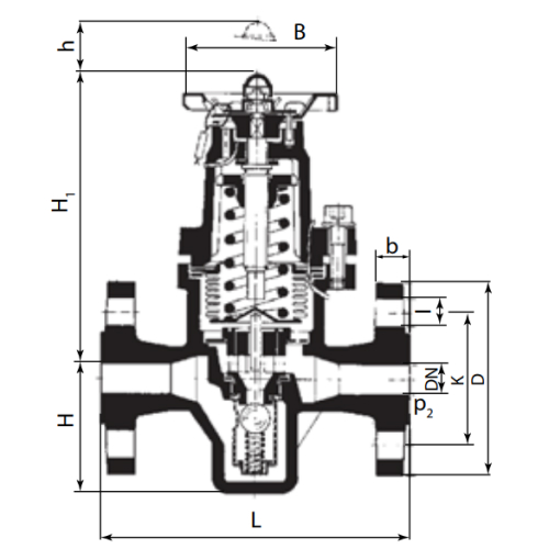 Клапан редукционный Гранрег KAT41-04F 3/4″ Ду20 Ру40 диапазон рабочих давлений 1.4-4 бар, тип присоединения-фланцевый