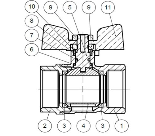 Кран шаровой BUGATTI Arizona 602 3/4” Ду20 Ру25 стандартнопроходной муфтовый для воды, латунный, внутренняя/внутренняя резьба, управление ручка-бабочка
