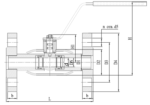 Кран шаровый КВО-АРМ серия 12 Ду20 Ру25 фланцевый цельносварной, полный проход, управление ручка-рычаг, корпус – углеродистая сталь