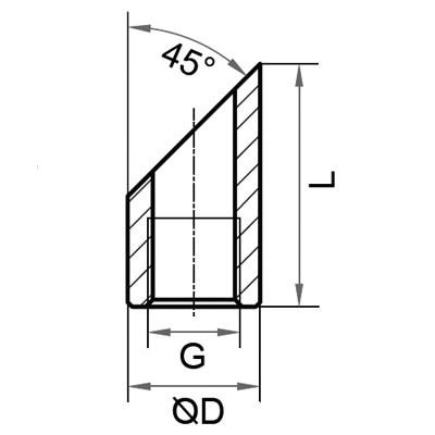 Бобышка приварная Росма (под тип БТ) №20 БП-БТ-55-45град-G1/2 Ру600, нержавеющая сталь, резьба G1/2″, L=55мм
