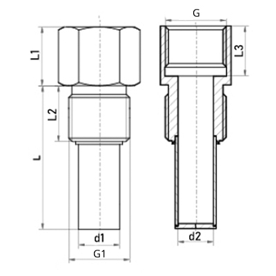 Гильза для термометра Росма БТ серии 220, L=300 Дн14 Ру250, нержавеющая сталь, внутренняя/наружная резьба M20x1.5–M20x1.5