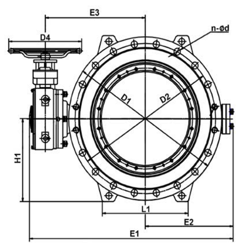 Затвор дисковый поворотный Tecofi TECWAT VP 4208-08 Ду1400 Ру10 фланцевый с двойным эксцентриситетом, корпус - чугун, диск - чугун, уплотнение - EPDM, с редуктором