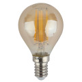 Лампа светодиодная ЭРА F-LED P45 E14 Шар 45 мм мощность - 7 Вт, цоколь - E14, световой поток - 625 лм, цветовая температура - 2700К, тип лампы - светодиодная LED, тип стекла - золотое, цвет свечения - теплый белый, форма - шарообразная